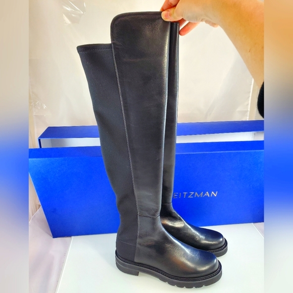 NWT$850 Stuart Weitzman 50/50 Lift Black Leather Stretch Over-The-Knee Boots 6.5 - Picture 9 of 16
